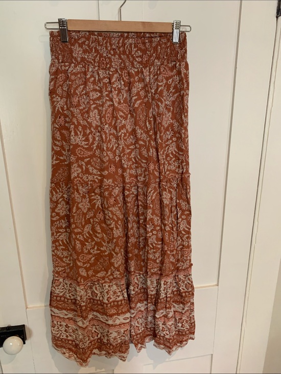 wild skye Dresses & Skirts - Smocked Waist Rust Floral Maxi Skirt